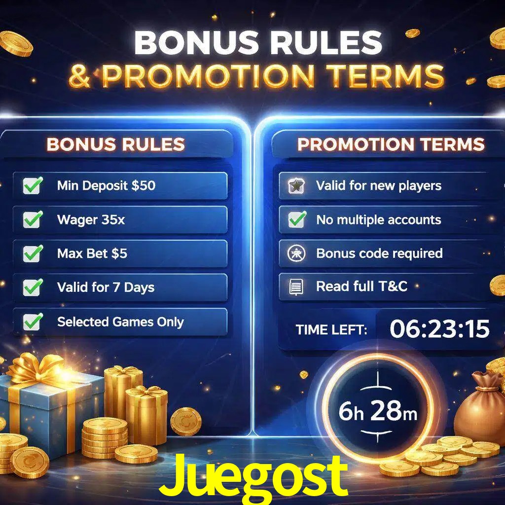 Reglas de promoción Juegost y condiciones de bonos explicadas visualmente